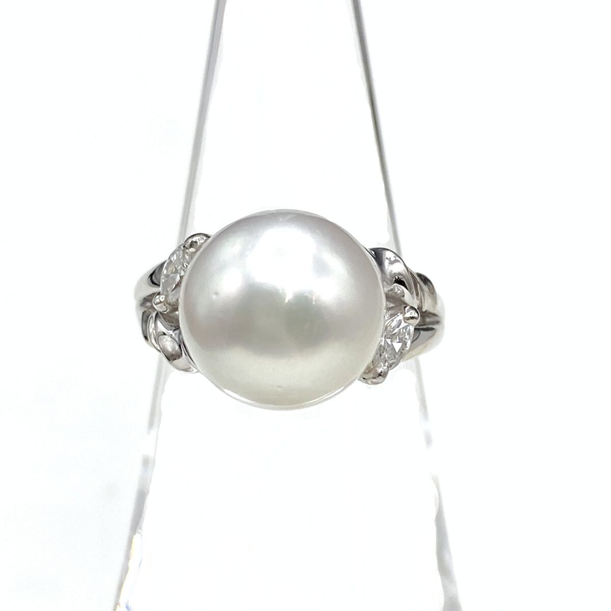 パール デザインリング プラチナ メレダイヤ 真珠 指輪 リング 11.5号 Pt 900 ダイヤモンド レディース