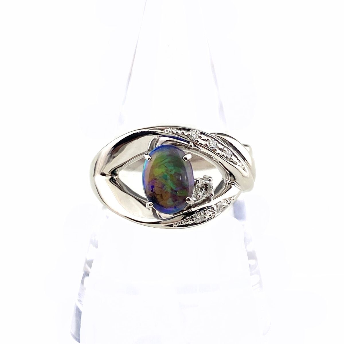 ブラックオパール デザインリング プラチナ 指輪 メレダイヤ リング 19