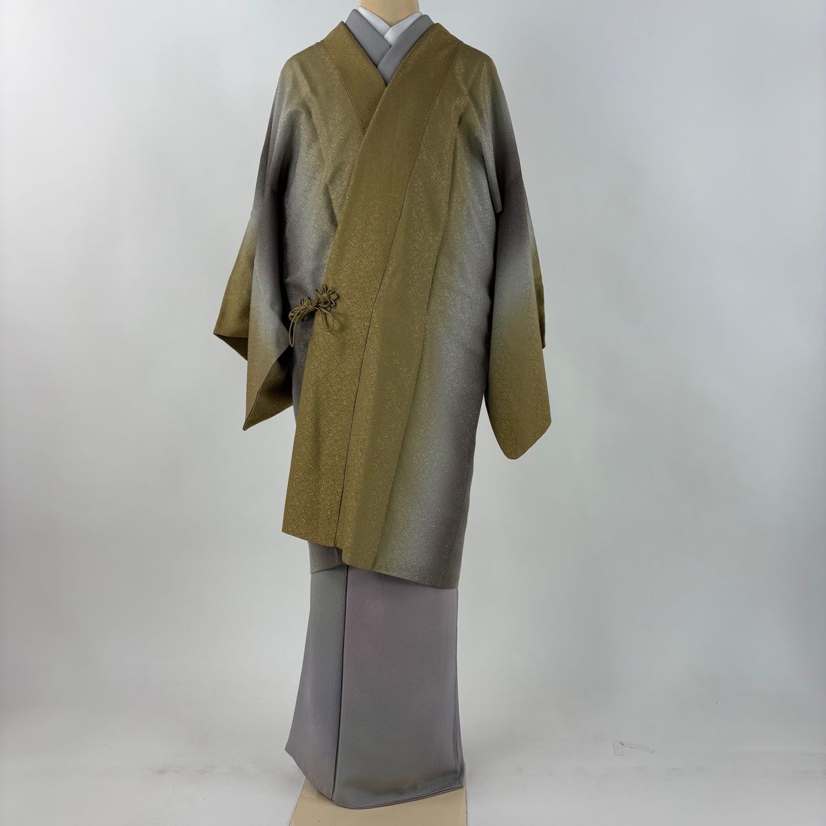 道中着 身丈99 cm 裄丈66 M 和装コート 地紋 ぼかし 黄土色 正絹