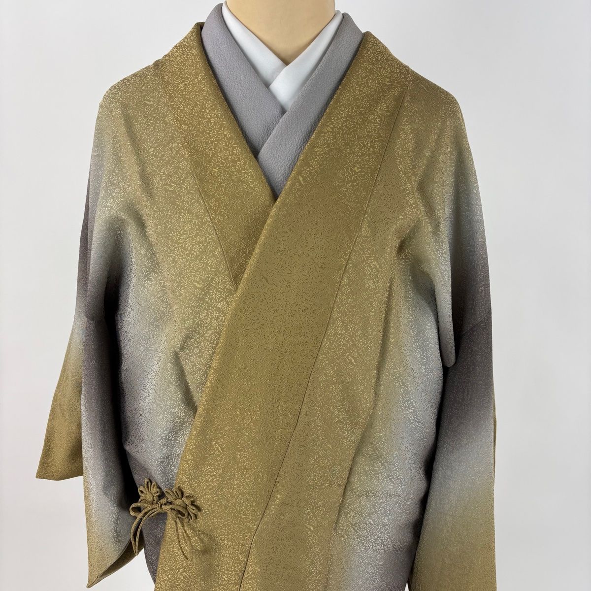  道中着 身丈99 cm 裄丈66 M 和装コート 地紋 ぼかし 黄土色 正絹 羽織 着物 浴衣