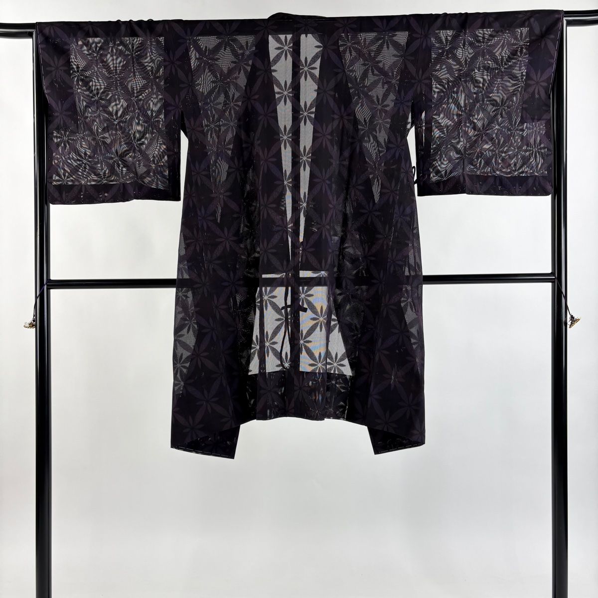 道中着 身丈104 cm 裄丈66 5 M 和装コート 着物衿 紗 鈴乃屋 花 濃紫 正絹