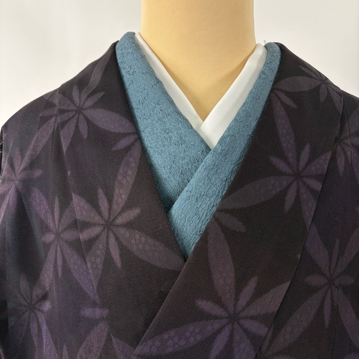  道中着 身丈104 cm 裄丈66.5 M 和装コート 着物衿 紗 鈴乃屋 花 濃紫 正絹 羽織 着物 浴衣