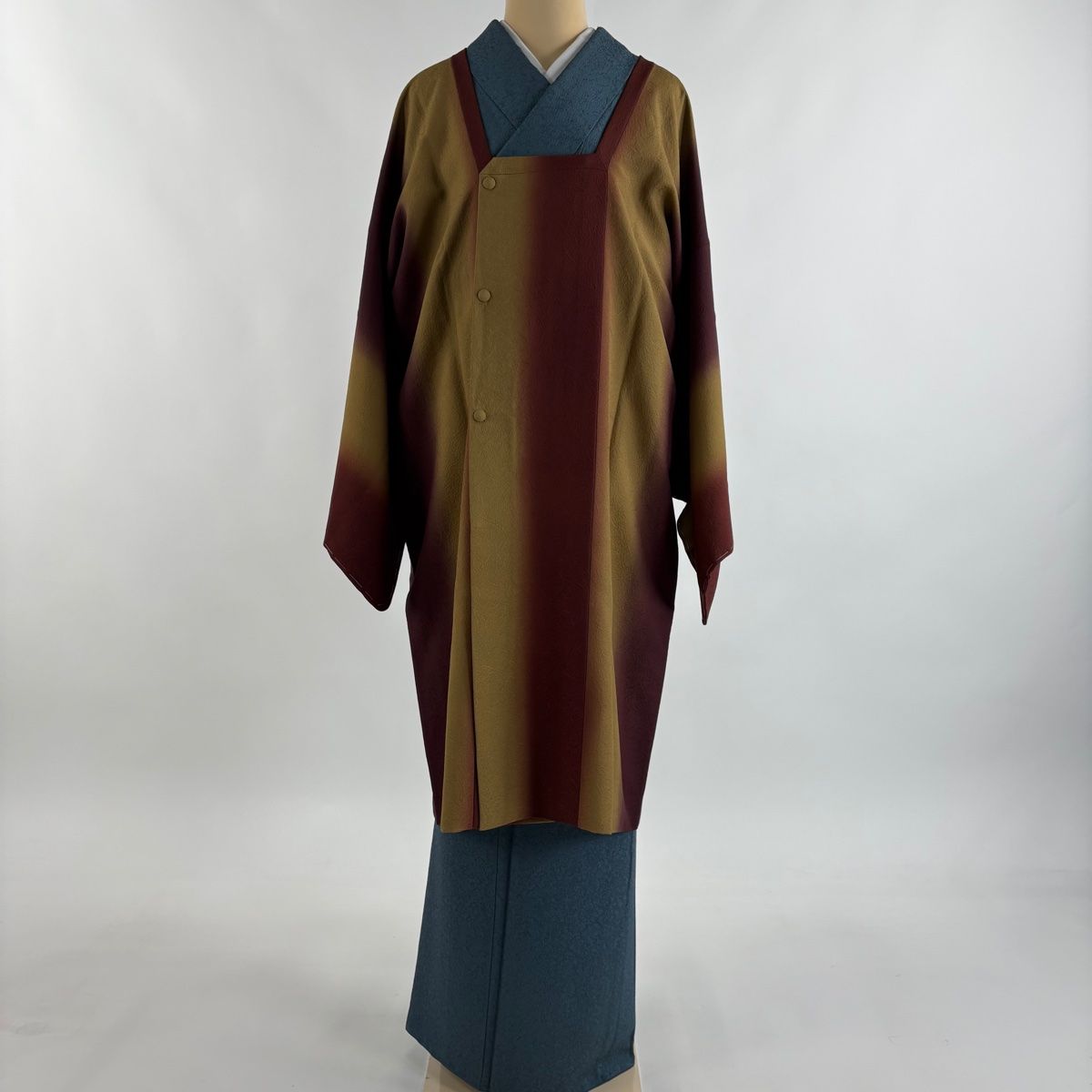 道行 身丈104 5 cm 裄丈69 L 和装コート角衿 地紋 縦ぼかし 茶紫 正絹