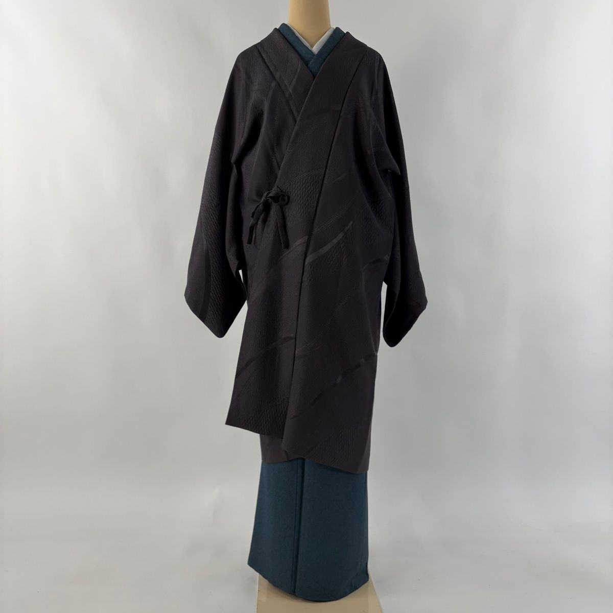 道中着 身丈109 5 cm 裄丈69 L 和装コート 地紋 灰紫 正絹