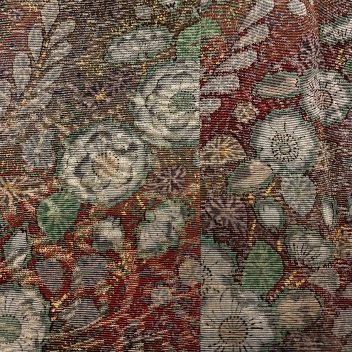  道中着 身丈103 5 cm 裄丈66 M 和装コート 草花 金糸 金彩 赤茶 正絹 羽織 着物 浴衣