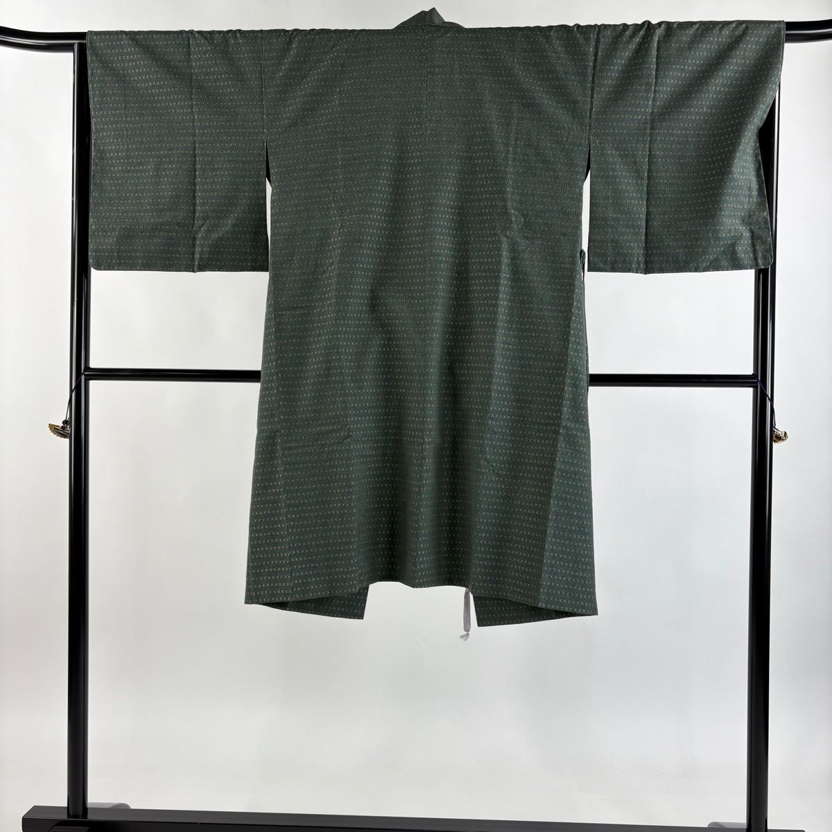 道中着 身丈110 cm 裄丈66 M 和装コート 着物衿 お召地 幾何学模様 緑 正絹