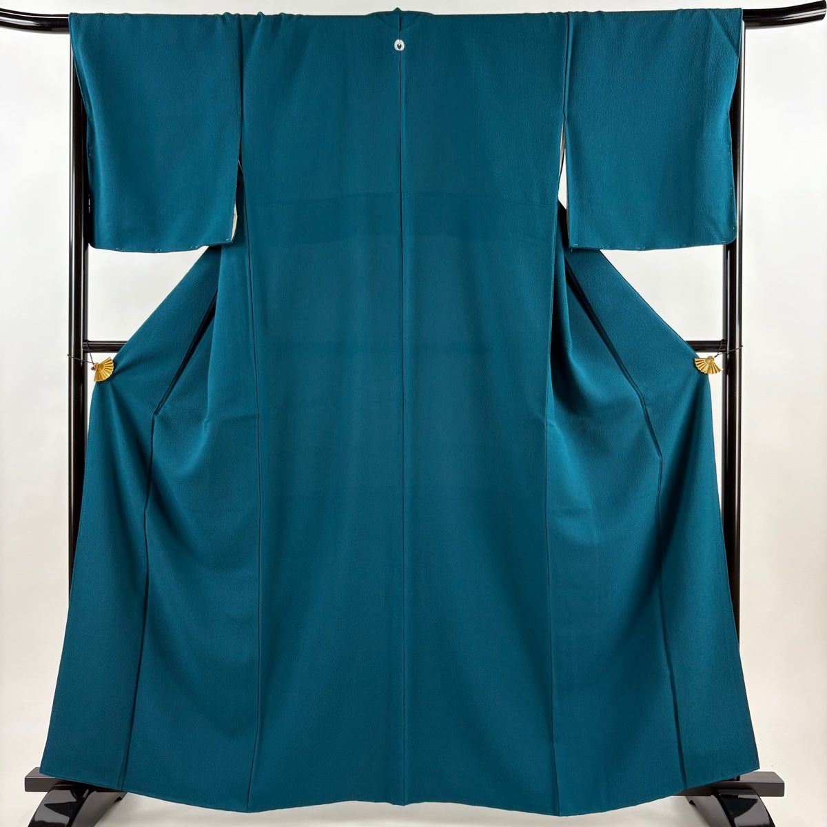 美品】 色無地 身丈162.2cm 裄丈67cm M 袷 地紋 青緑 正絹 優品 一つ紋
