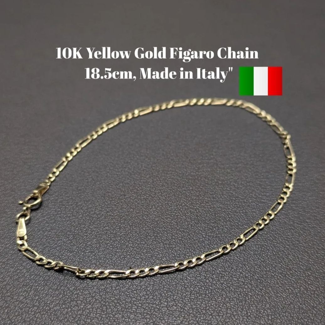 10K 無垢 イタリア製 ブレスレット 2mmイエローゴールド フィガロ 