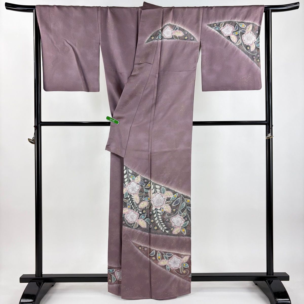 訪問着 身丈162.5 cm 裄丈66.5 M 袷 落款 辻が花柄 金通し 絞り 灰紫 正絹 訪問着 付け下げ 着物