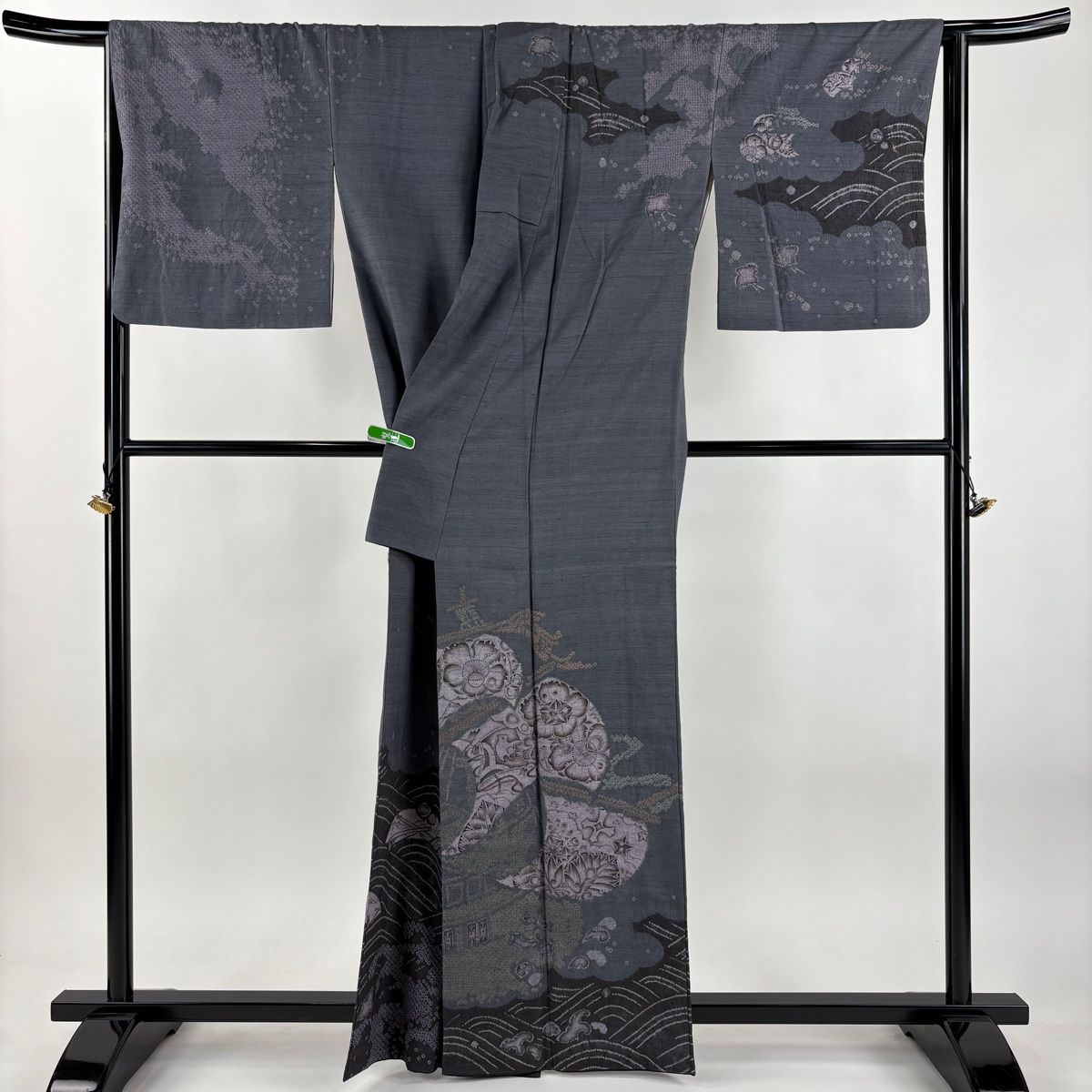  訪問着 身丈162 cm 裄丈66 5 M 袷 大脇一心 紬地 落款 辻が花 波 灰色 正絹 訪問着 付け下げ 着物