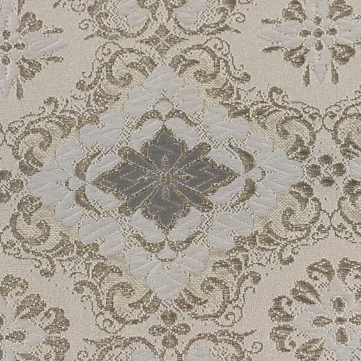 美品】 袋帯 優品 華文 花菱 銀糸 唐織 銀色 六通 化繊 【中古