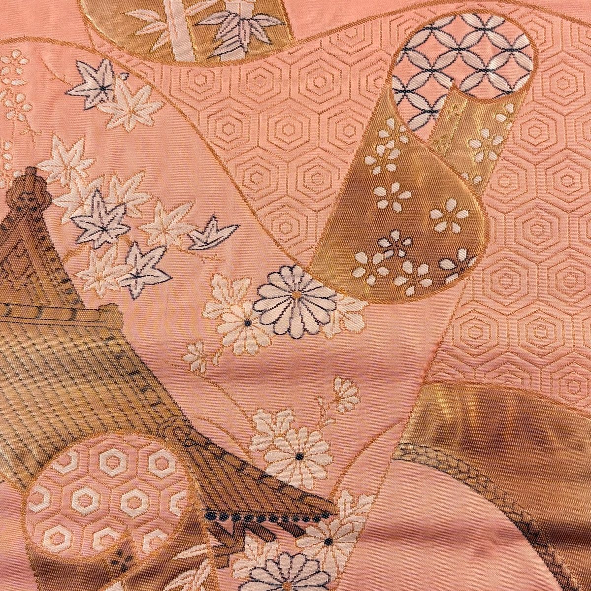 開き名古屋帯 美品 やふそ紅型工房 草花 琉球びんがた ピンク 正絹 【中古】 開き名古屋帯 美品 やふそ紅型工房 草花 琉球びんがた ピンク 正絹