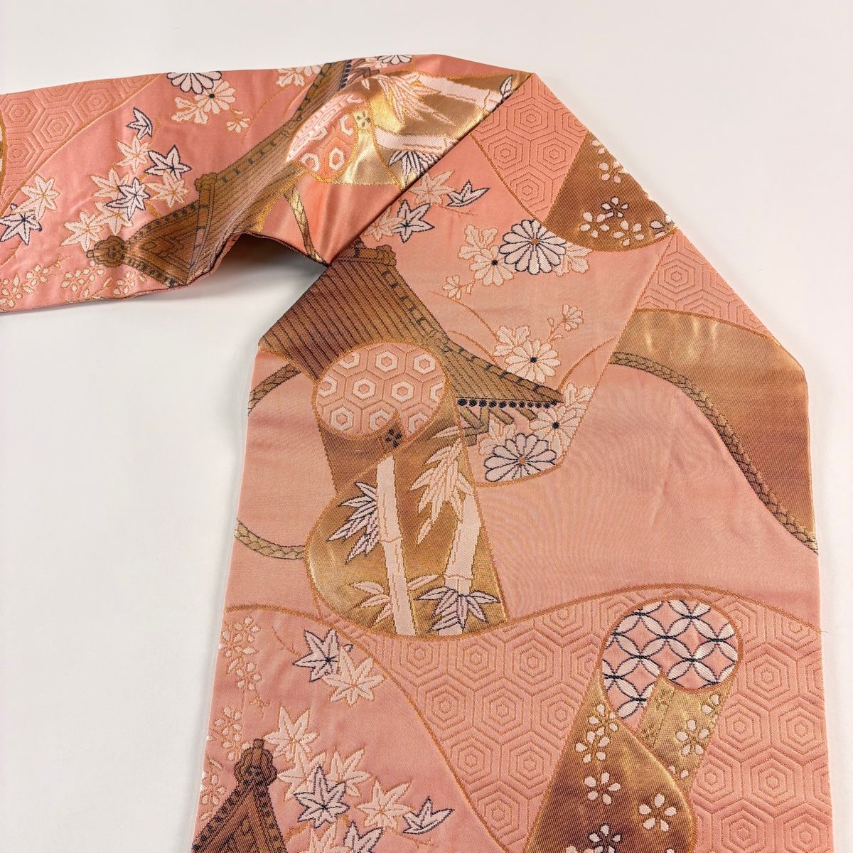 開き名古屋帯 美品 やふそ紅型工房 草花 琉球びんがた ピンク 正絹 【中古】 開き名古屋帯 美品 やふそ紅型工房 草花 琉球びんがた ピンク 正絹