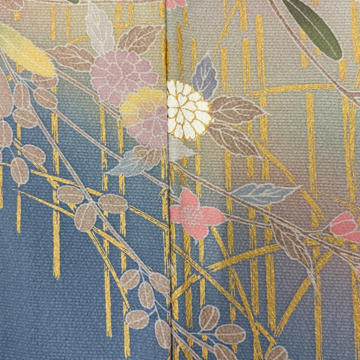 訪問着 身丈160.5cm 裄丈66cm M 袷 草花 金彩 ぼかし 水色 正絹 秀品