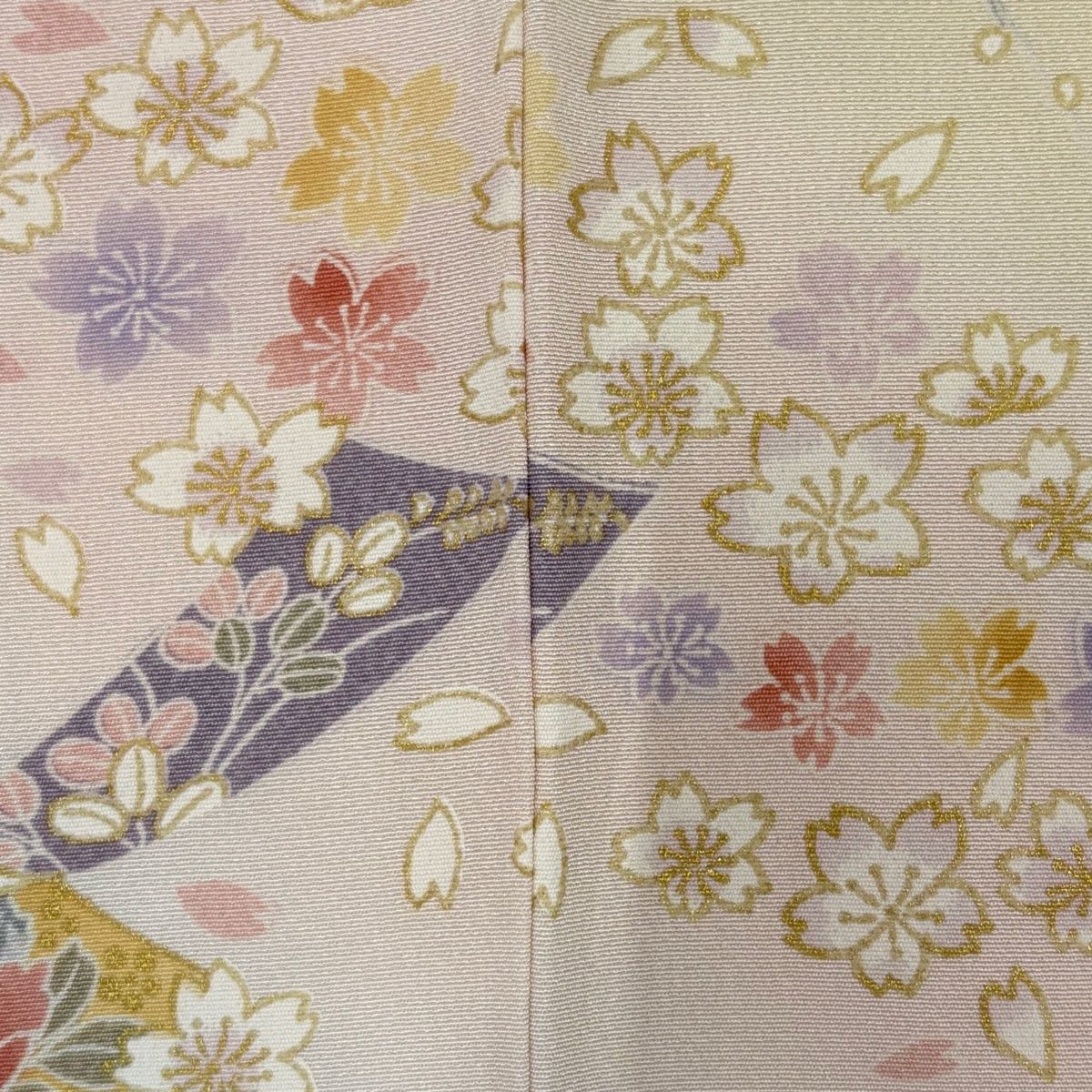  訪問着 身丈176 cm 裄丈72 L 袷 桜 短冊 金糸 金彩 クリーム 正絹 秀品 訪問着 付け下げ 着物