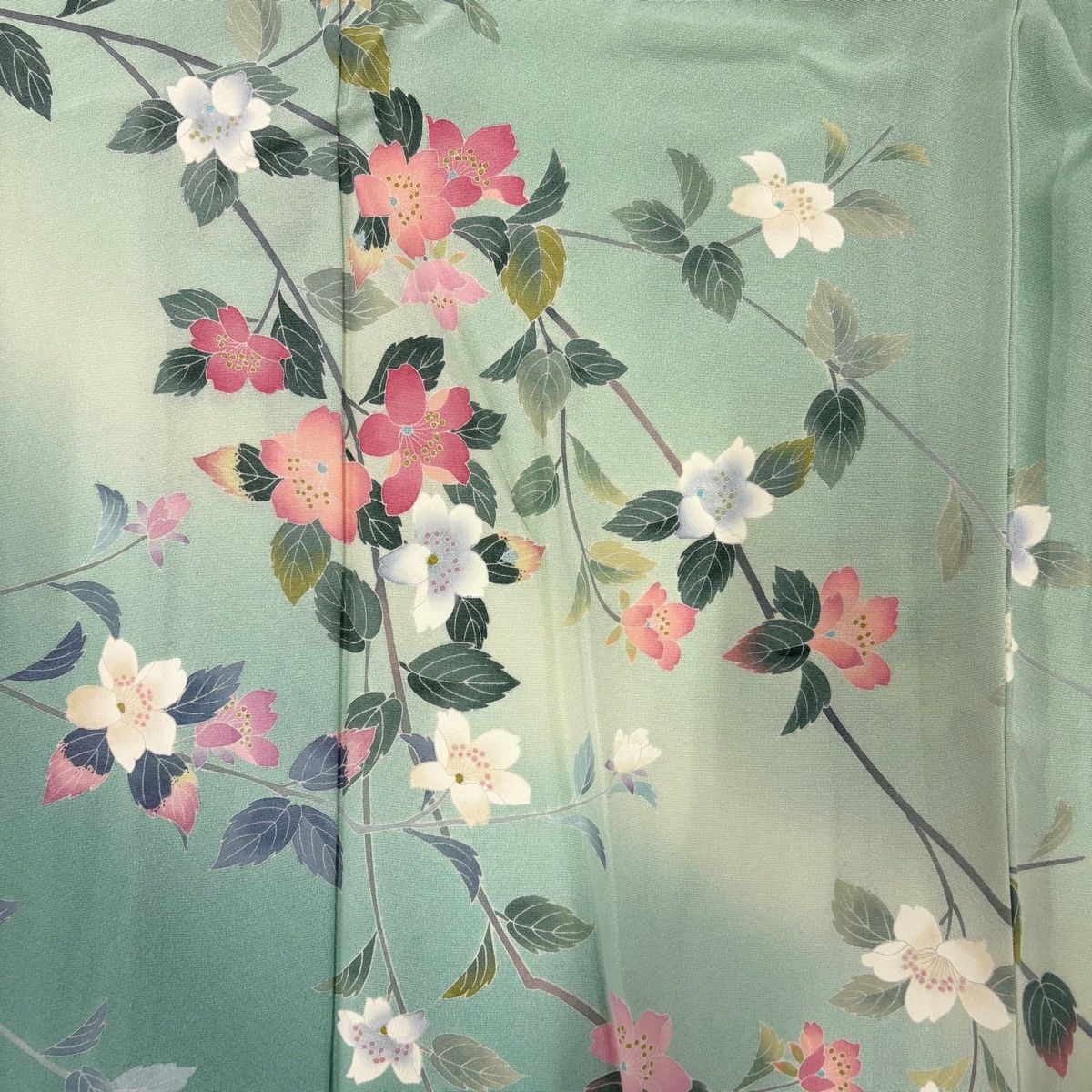  訪問着 身丈162 5 cm 裄丈66 M 単衣 落款 枝花 ぼかし 薄緑 正絹 秀品 訪問着 付け下げ 着物