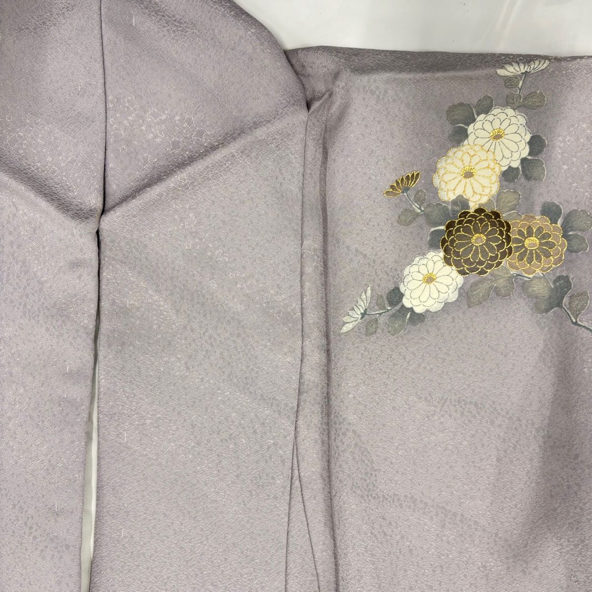  訪問着 身丈157 cm 裄丈64.5 M 袷 菊 松梅 金彩 ぼかし 薄紫 正絹 秀品 訪問着 付け下げ 着物