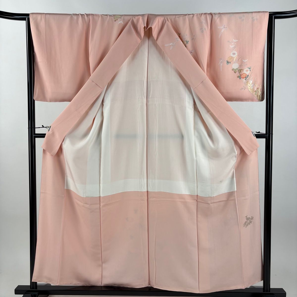  訪問着 身丈157 cm 裄丈65.5 M 袷 菊 萩 金銀彩 ぼかし ピンク 正絹 秀品 訪問着 付け下げ 着物