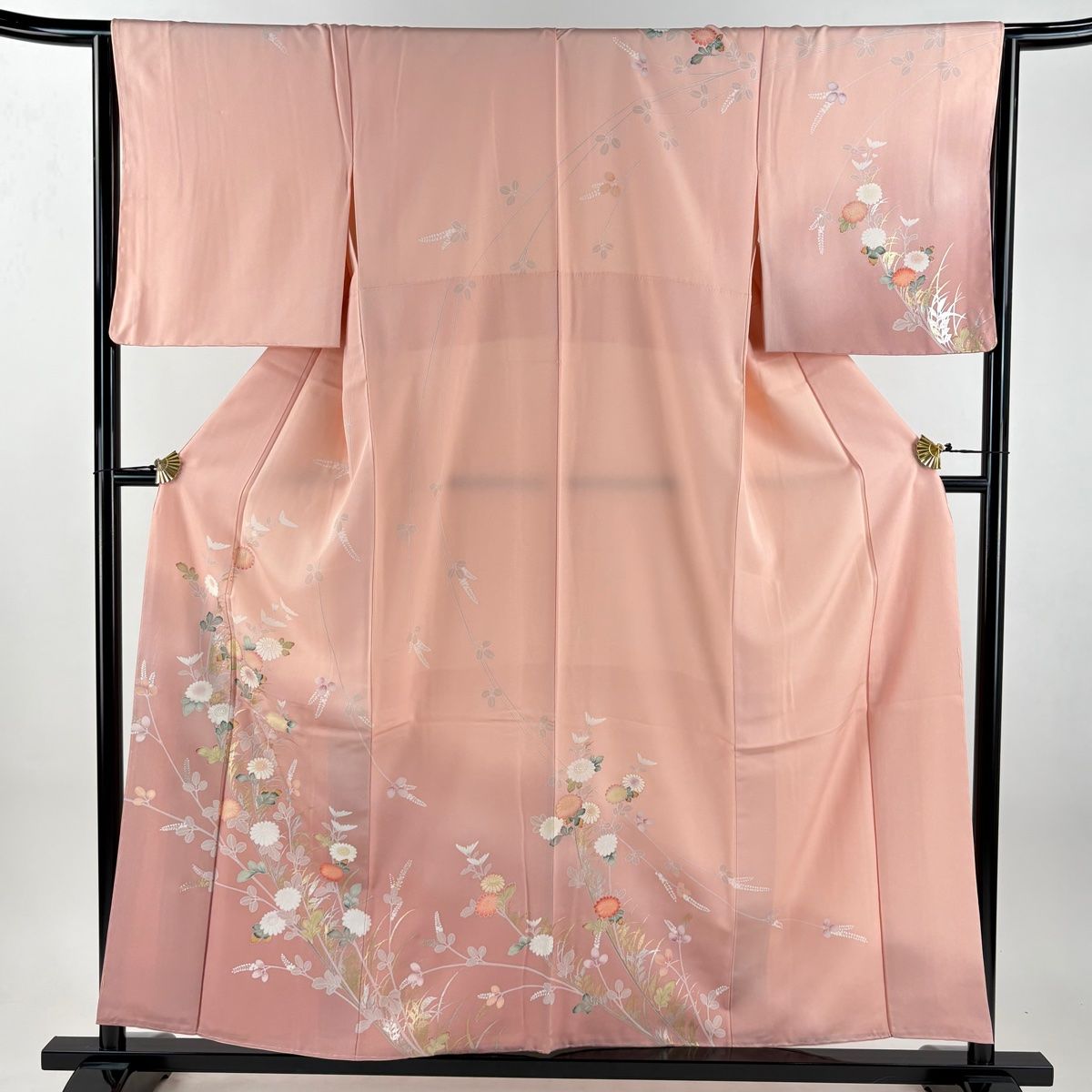 訪問着 身丈157 cm 裄丈65.5 M 袷 菊 萩 金銀彩 ぼかし ピンク 正絹 秀品
