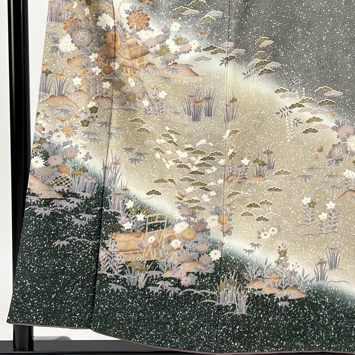 訪問着 身丈156 5 cm 裄丈63 S 袷 家屋 草花 金彩 ぼかし 灰白 正絹 秀品