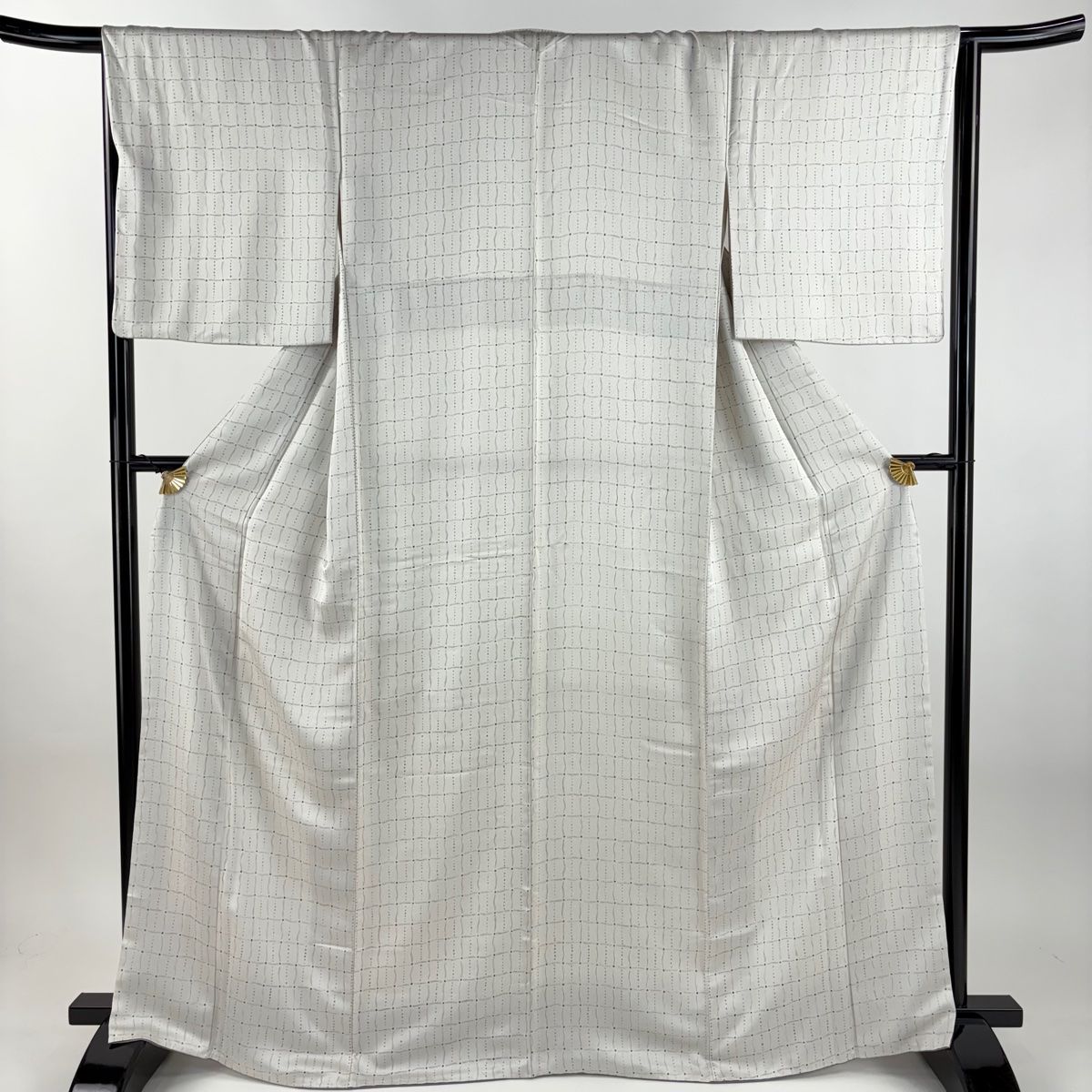 小紋 身丈166 5 cm 裄丈66 M 袷 幾何学 灰白 正絹 秀品