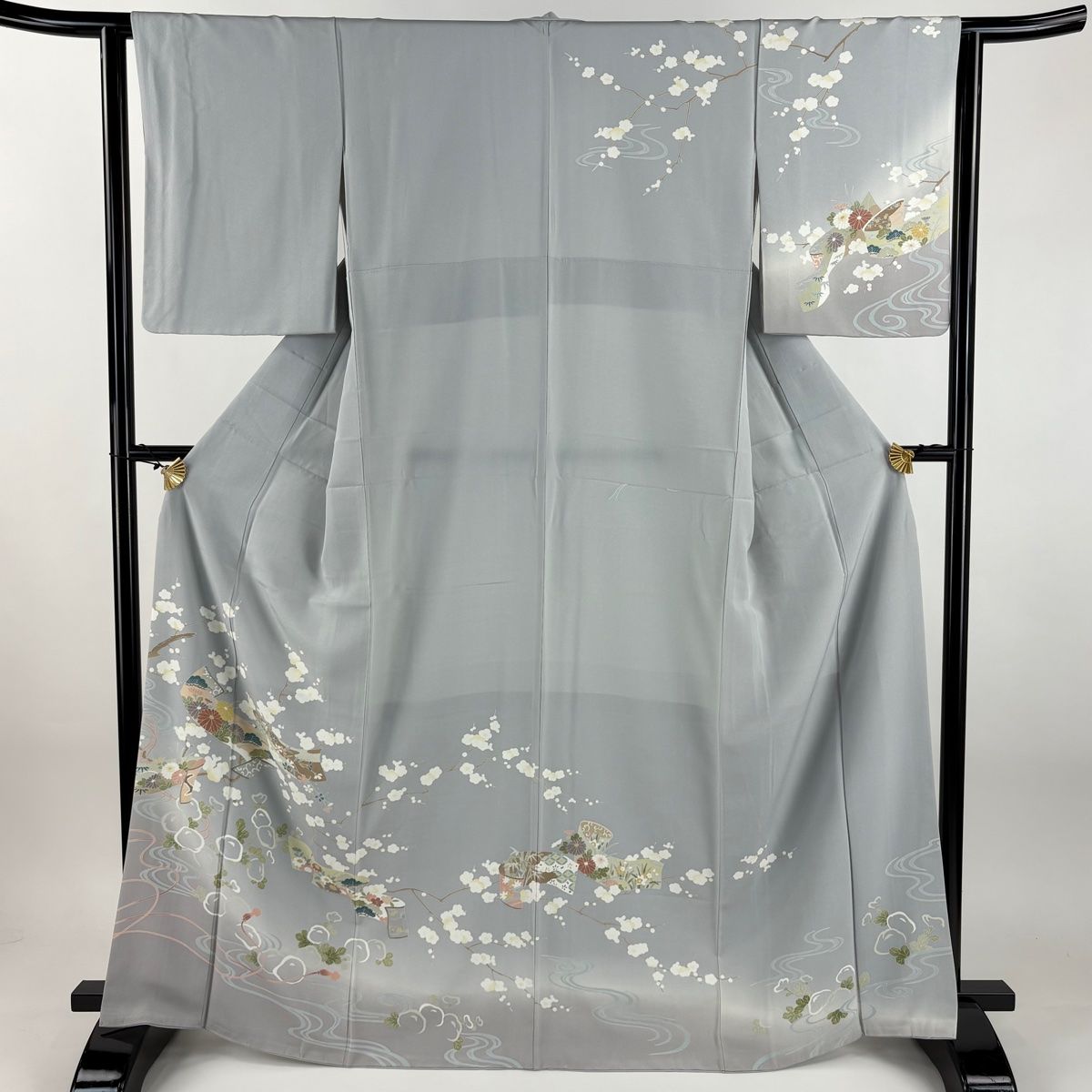 訪問着 身丈166 cm 裄丈63 S 袷 やまと 反物 枝梅 ぼかし 青灰色 正絹 秀品