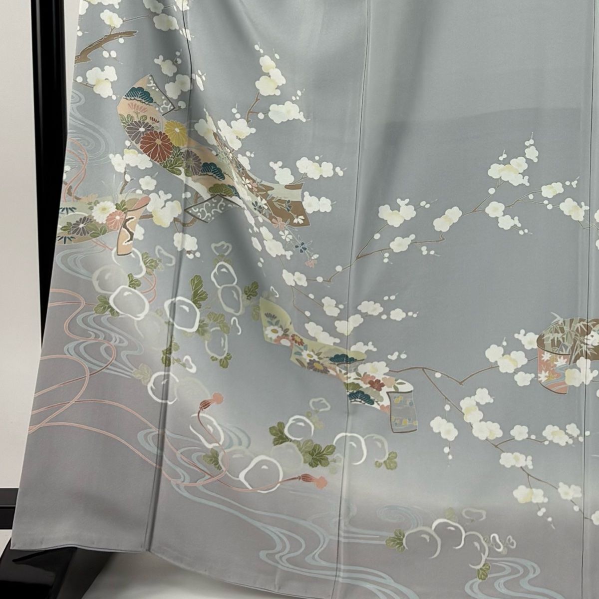 訪問着 身丈166 cm 裄丈63 S 袷 やまと 反物 枝梅 ぼかし 青灰色 正絹 秀品