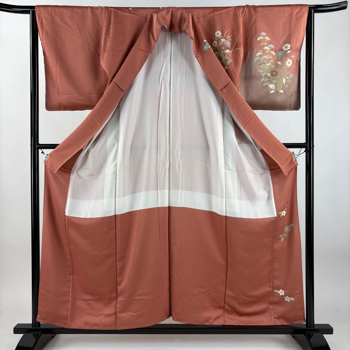  訪問着 身丈158 cm 裄丈64 M 袷 菊 女郎花 金彩 ぼかし オレンジ 正絹 秀品 訪問着 付け下げ 着物