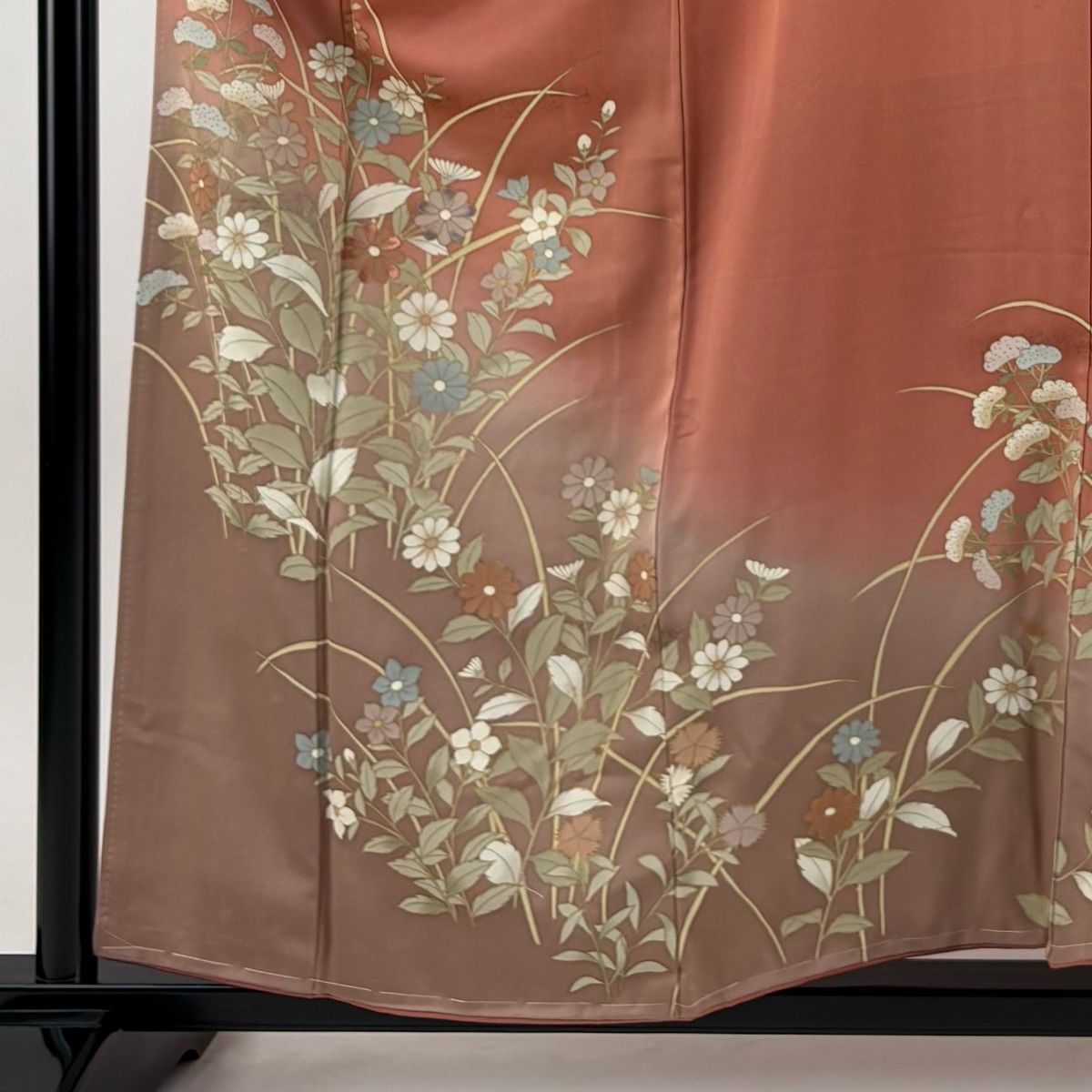 訪問着 身丈158 cm 裄丈64 M 袷 菊 女郎花 金彩 ぼかし オレンジ 正絹 秀品