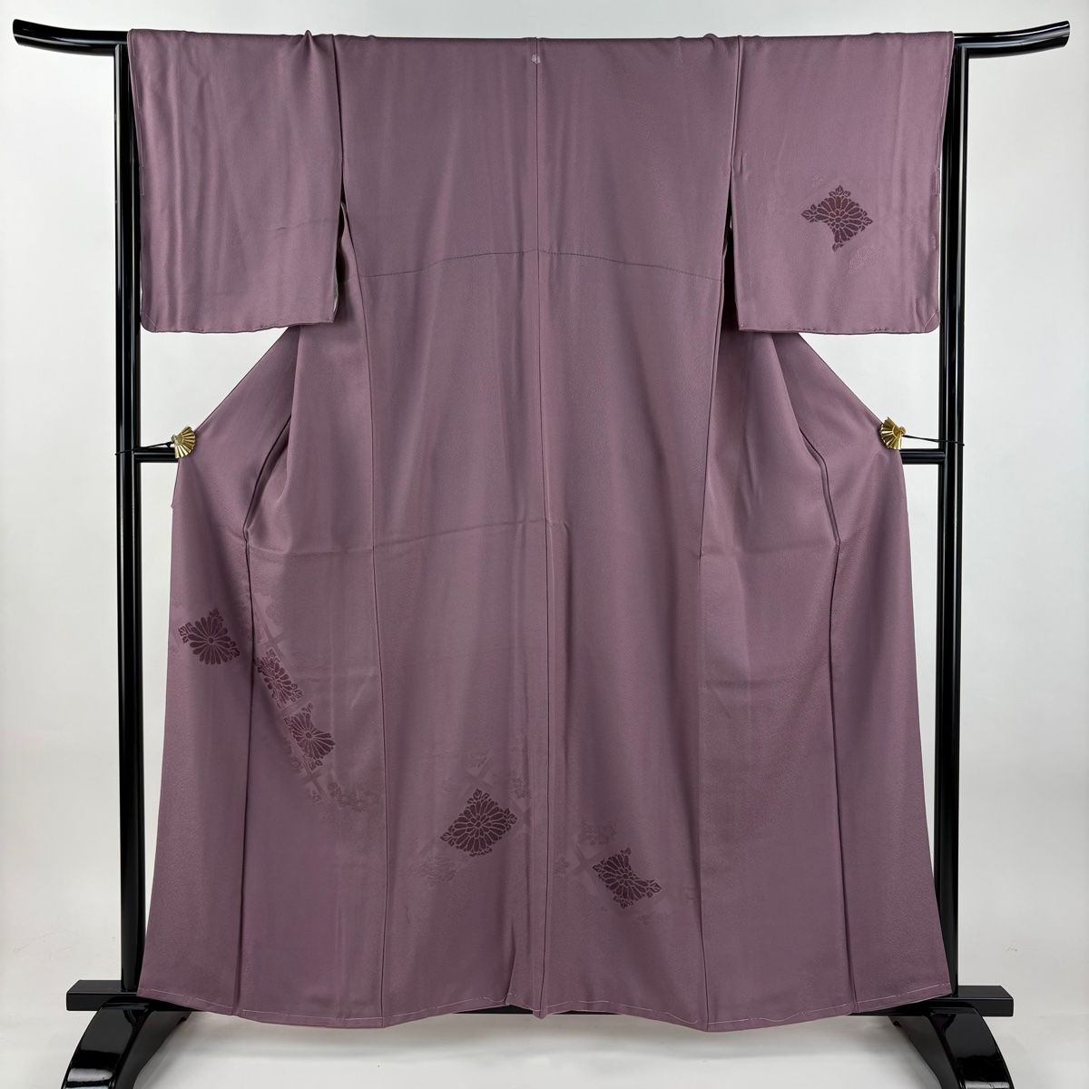 付下げ 身丈160 5 cm 裄丈66 M 袷 菊 地紋 ビロード風 紫 正絹 秀品 一つ紋