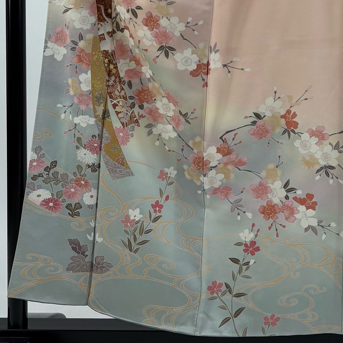 訪問着 身丈156cm 裄丈63cm S 袷 桜 短冊 金彩 ぼかし ピンク 正絹 秀
