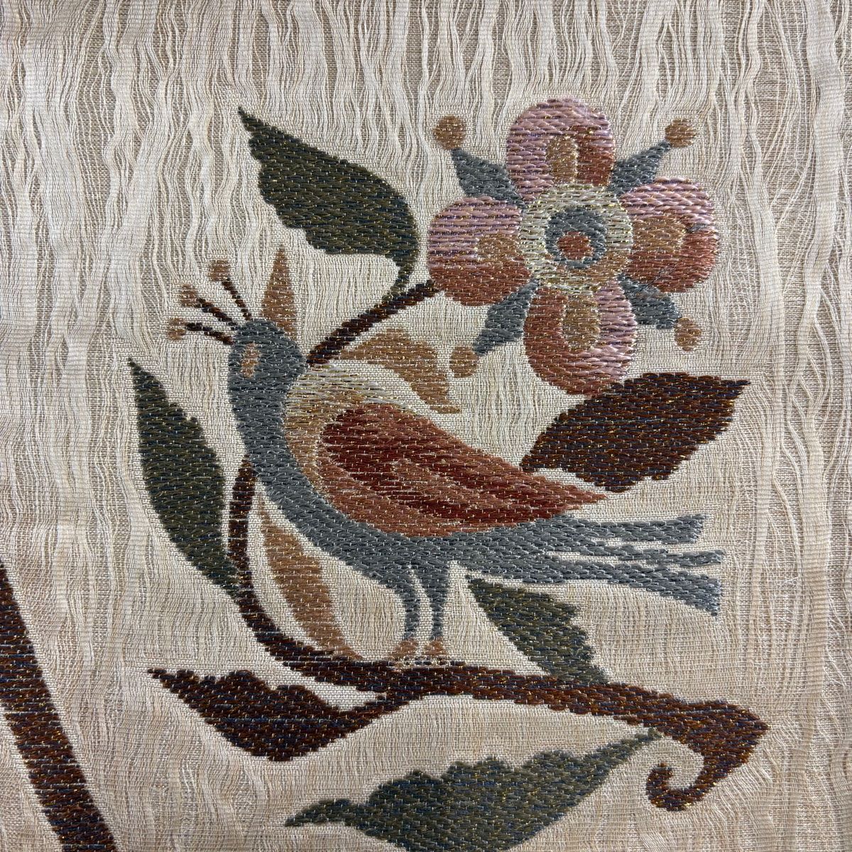 袋帯 秀品 鳥 枝花 金糸 刺繍 ベージュ お太鼓柄 正絹 【中古】 - メルカリ