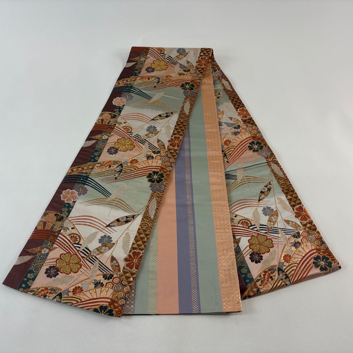 袋帯 秀品 草花 源氏香 唐織 金糸 灰緑 六通 正絹 【中古】 - メルカリ