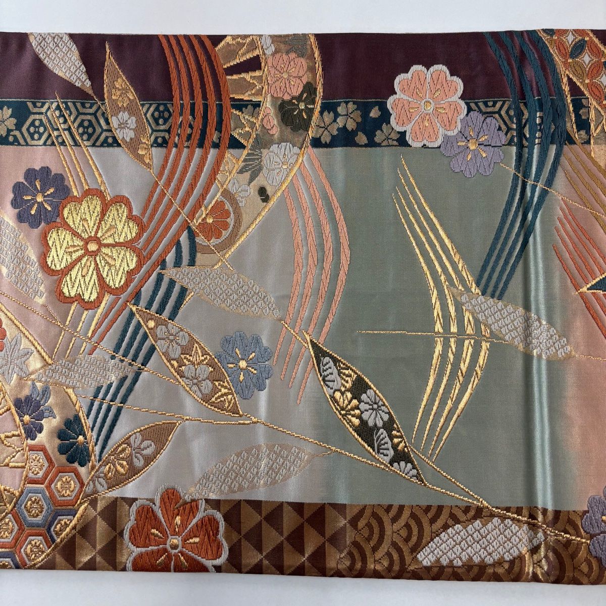 袋帯 秀品 草花 源氏香 唐織 金糸 灰緑 六通 正絹 【中古】 - メルカリ