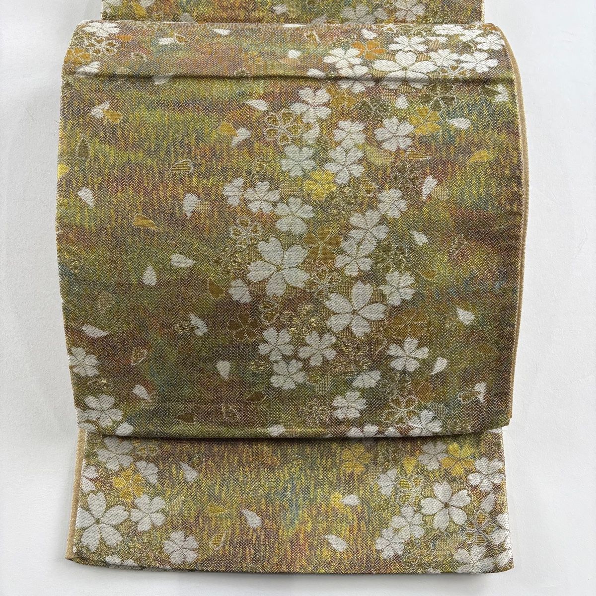 桜柄　袋帯　六通 袋帯 秀品 桜 花びら 箔 金色 六通 正絹 【】 【公式通販】