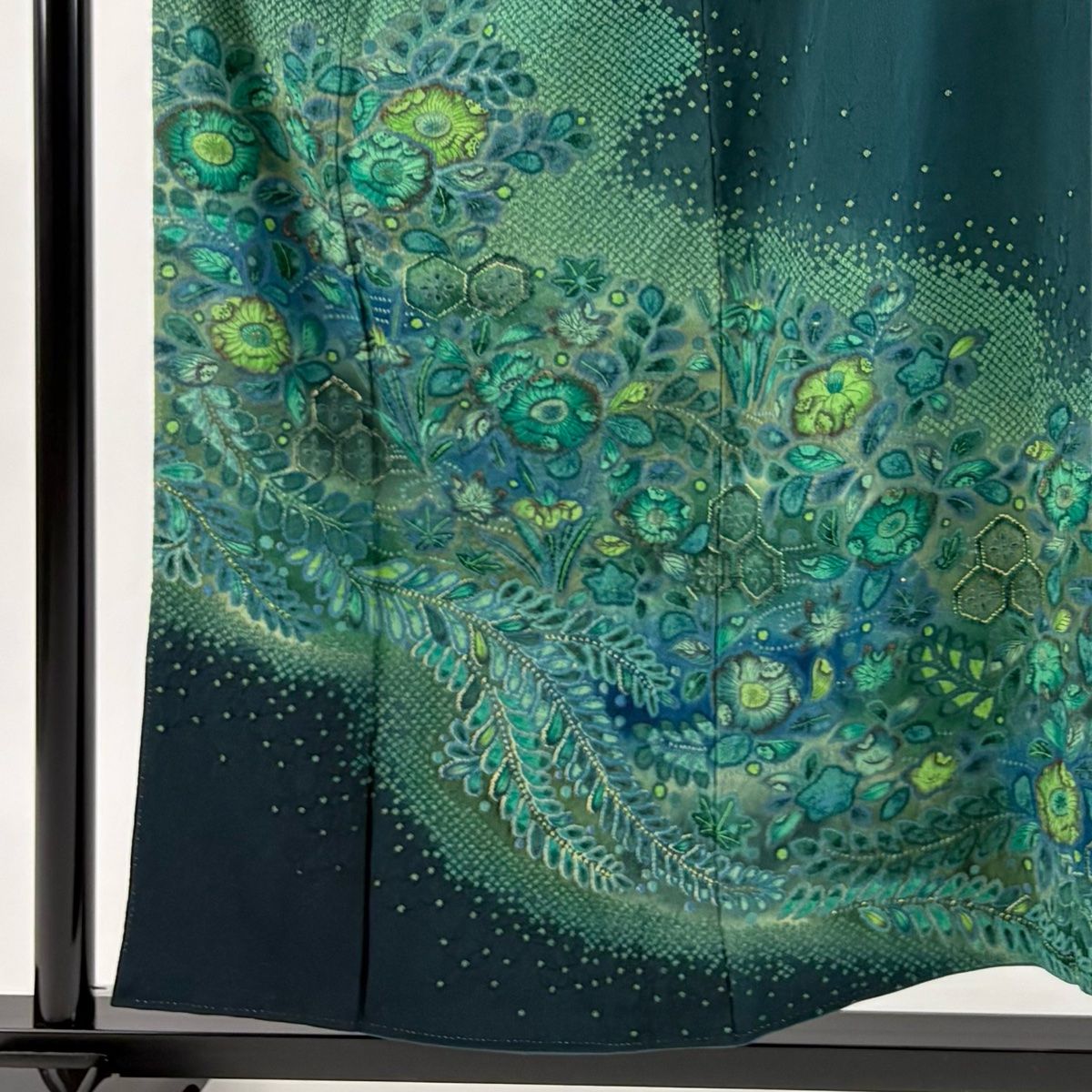 訪問着 身丈155cm 裄丈63cm S 袷 落款 辻が花柄 金彩 絞り 緑 正絹