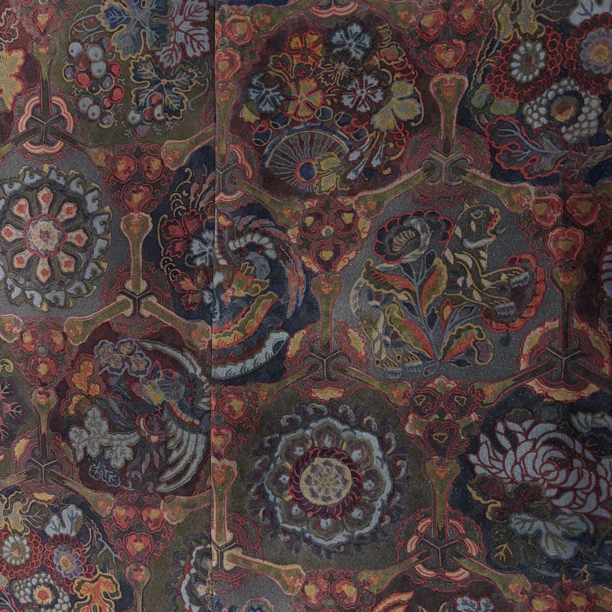  小紋 身丈155 cm 裄丈65 M 袷 鳥 華文 銀通し 濃紫 正絹 小紋 着物