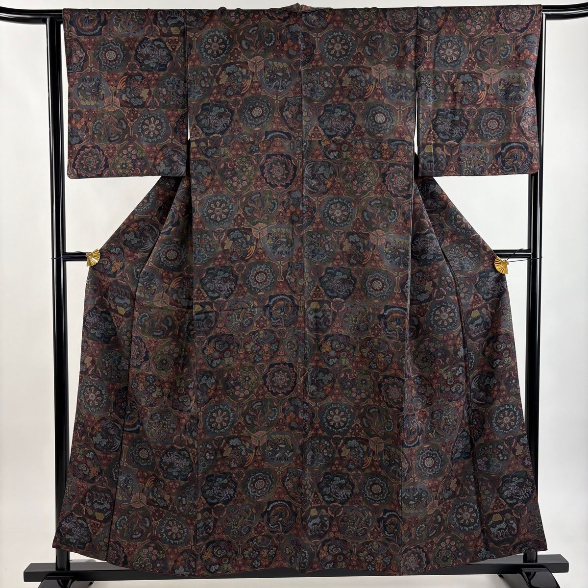 小紋 身丈155 cm 裄丈65 M 袷 鳥 華文 銀通し 濃紫 正絹