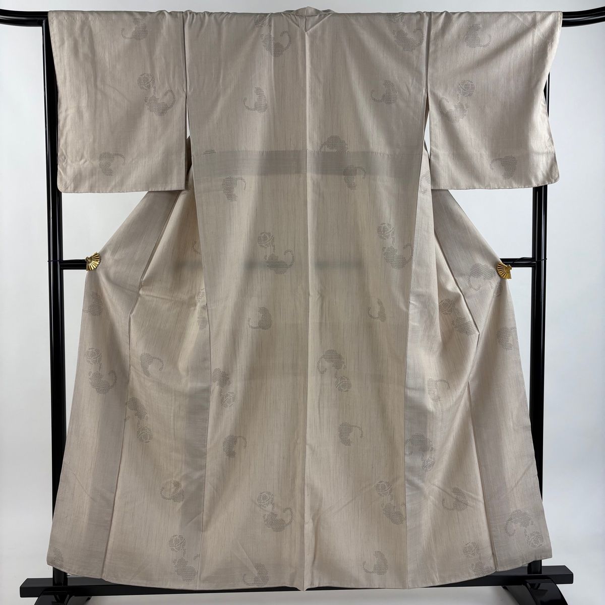 紬 身丈159 cm 裄丈68 L 袷 猫 毛糸 薄茶色 正絹