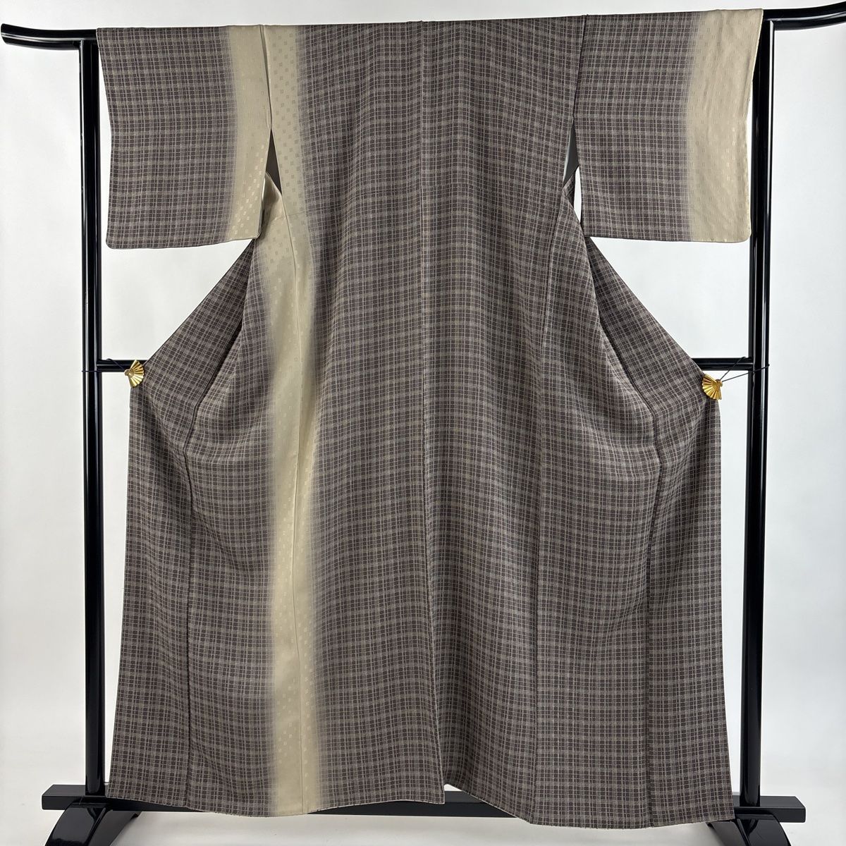 付下げ 身丈158.5 cm 裄丈64 M 袷 格子 地紋 ぼかし 茶色 正絹 名品