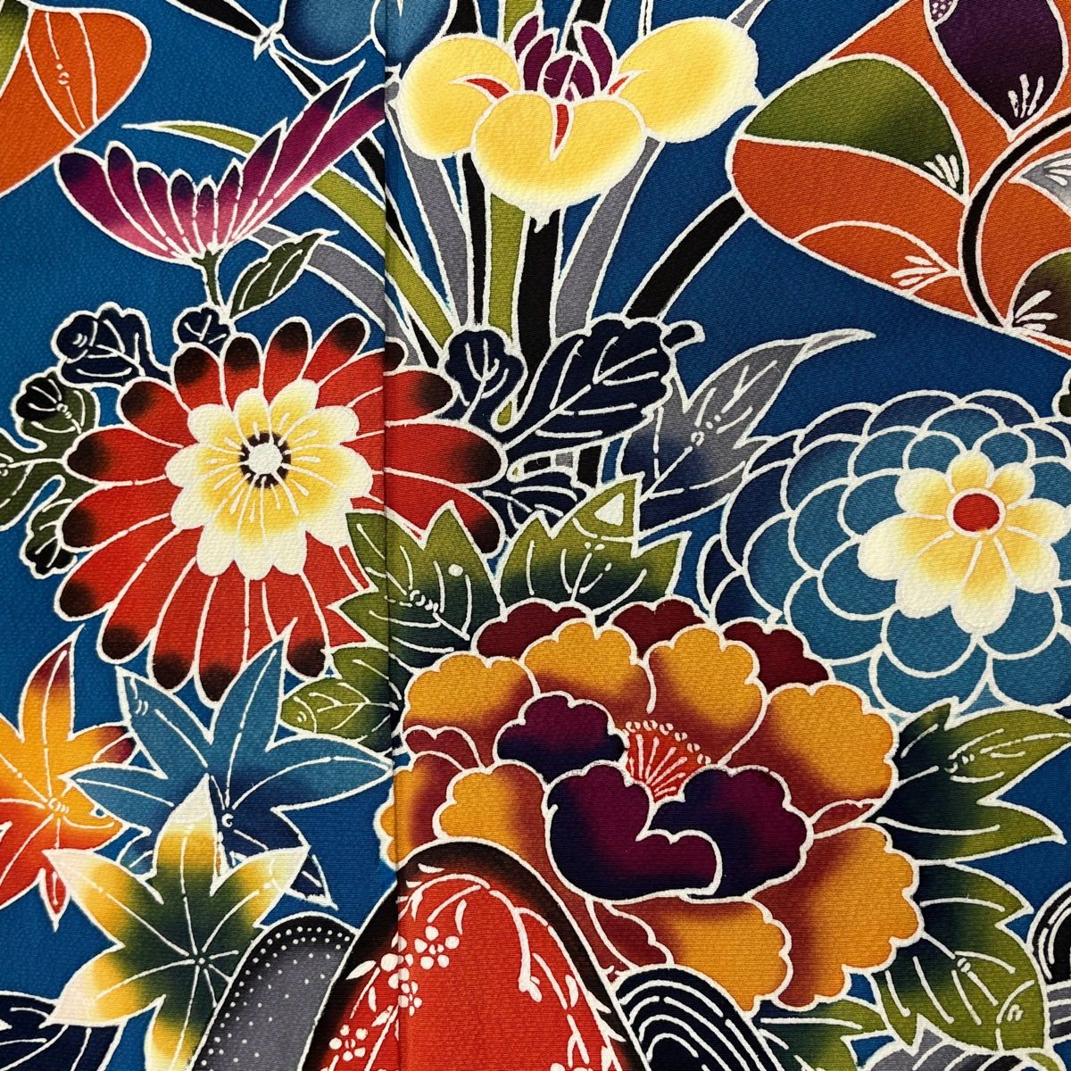 美品】 振袖 身丈163cm 裄丈67.5cm L 袷 草花 山 山吹色 正絹 名品