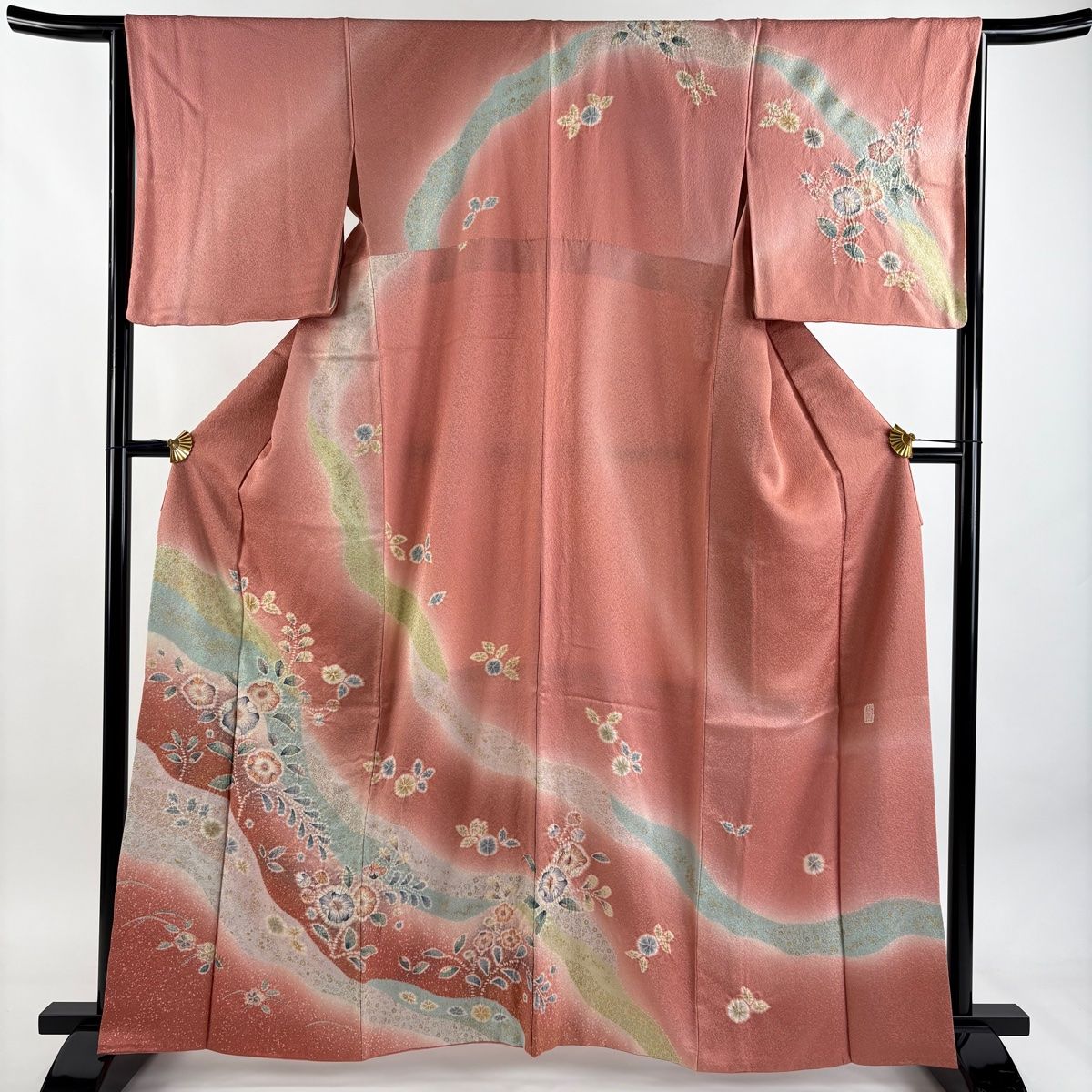 訪問着 身丈162 5 cm 裄丈65 M 袷 翠山工房 落款 辻が花 道長取 金彩 ぼかし ピンク 正絹