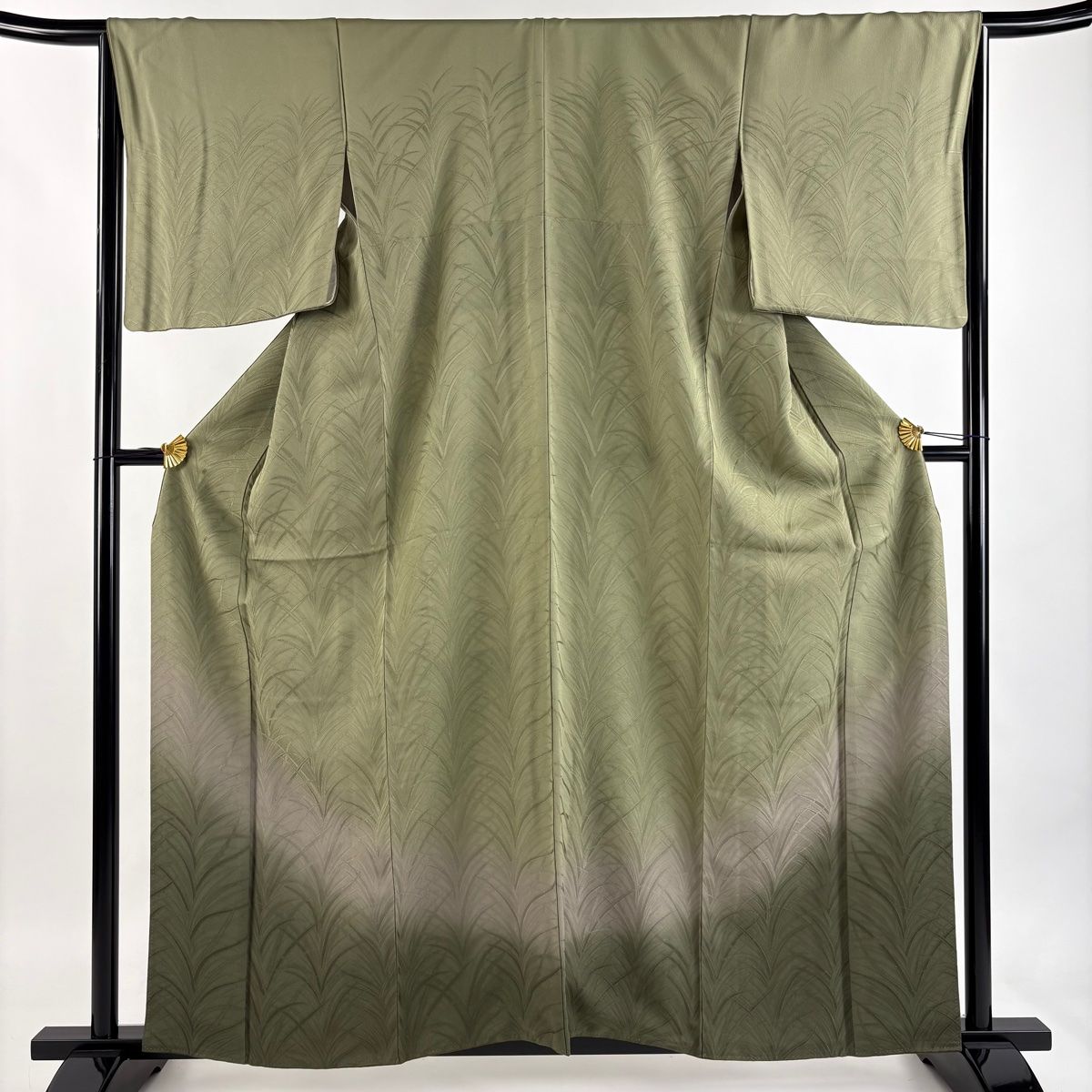 付下げ 身丈160 5 cm 裄丈66 M 袷 地紋 ぼかし 灰緑 正絹