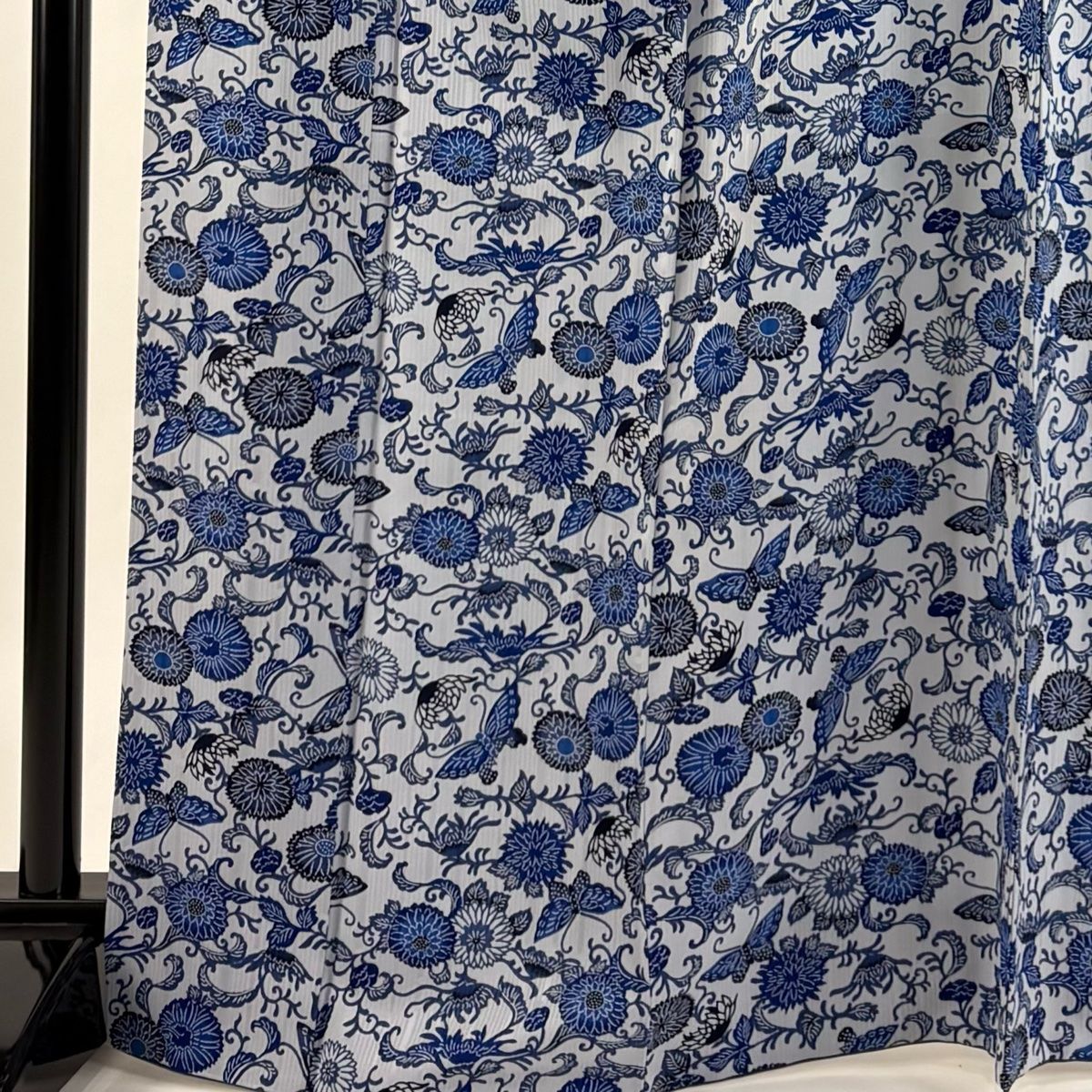 小紋 身丈168 cm 裄丈66 M 袷 菊唐草 蝶 青灰色 正絹