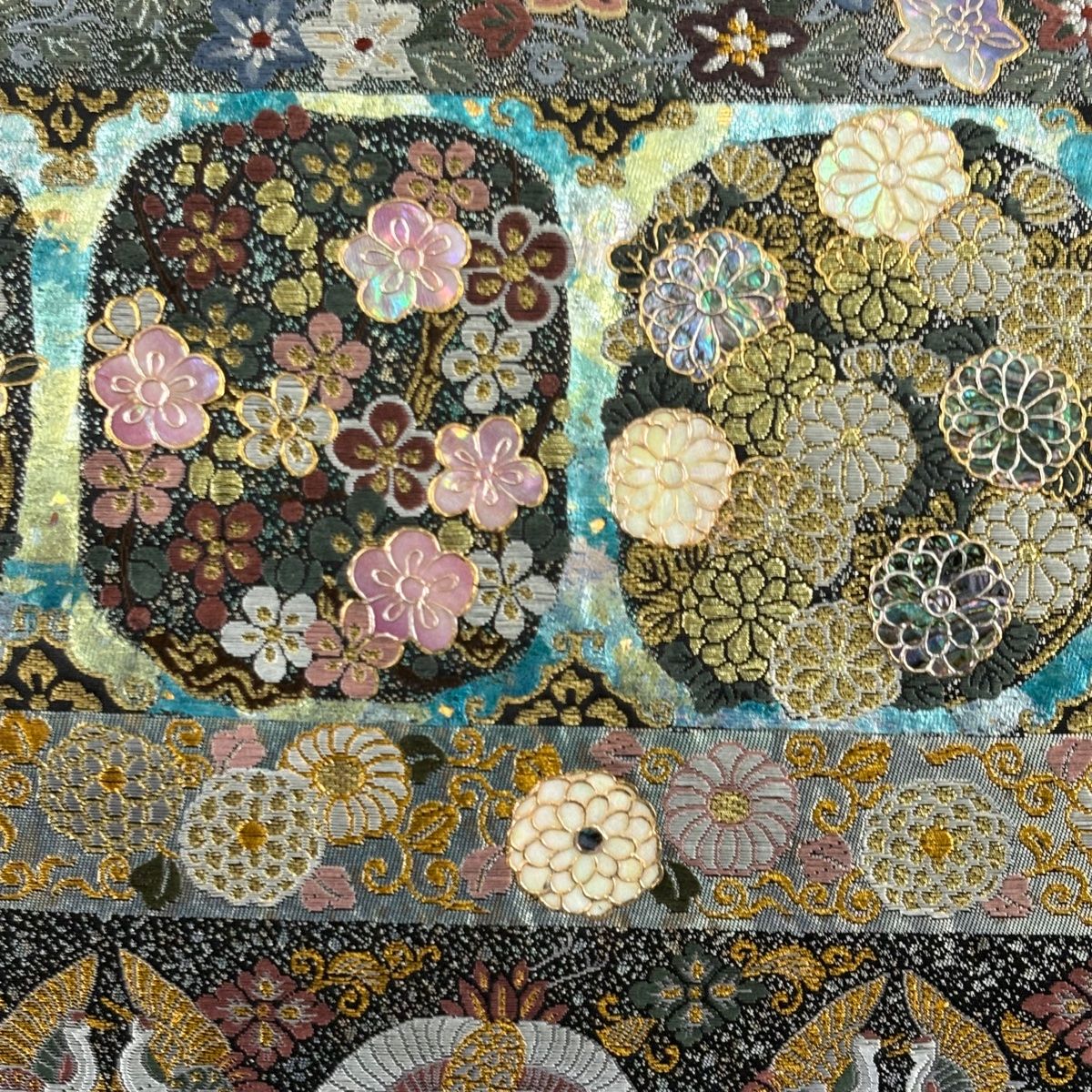 袋帯 名品 菊 梅 螺鈿 金銀彩 黒 六通 正絹 【中古】 - メルカリ