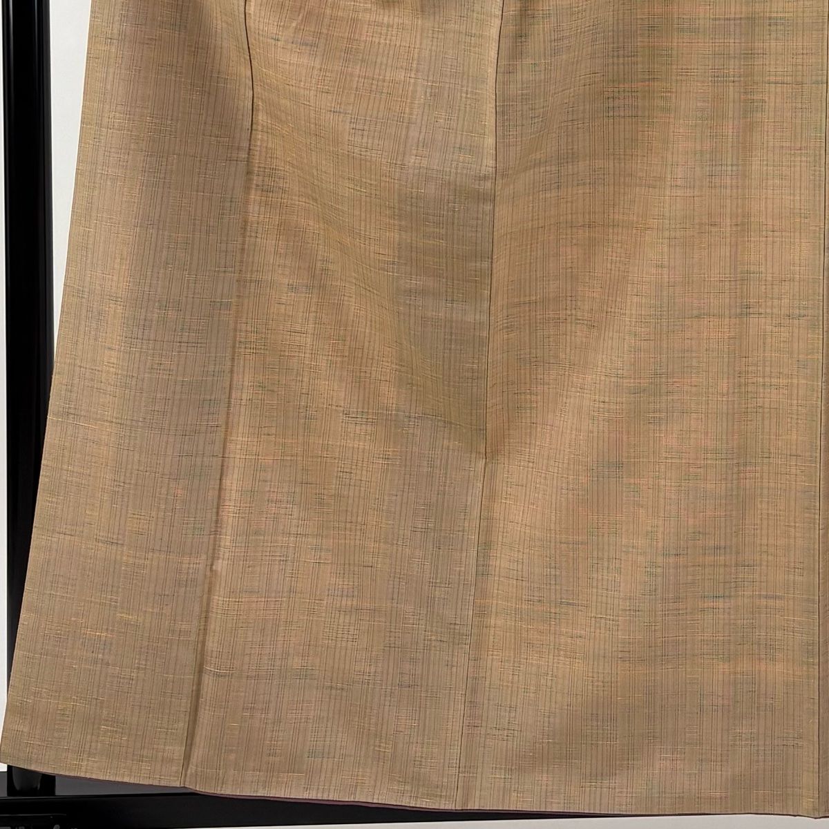 紬 身丈159.5 cm 裄丈65.5 M 袷 名古屋帯セット 幾何学 薄茶色 正絹 秀品