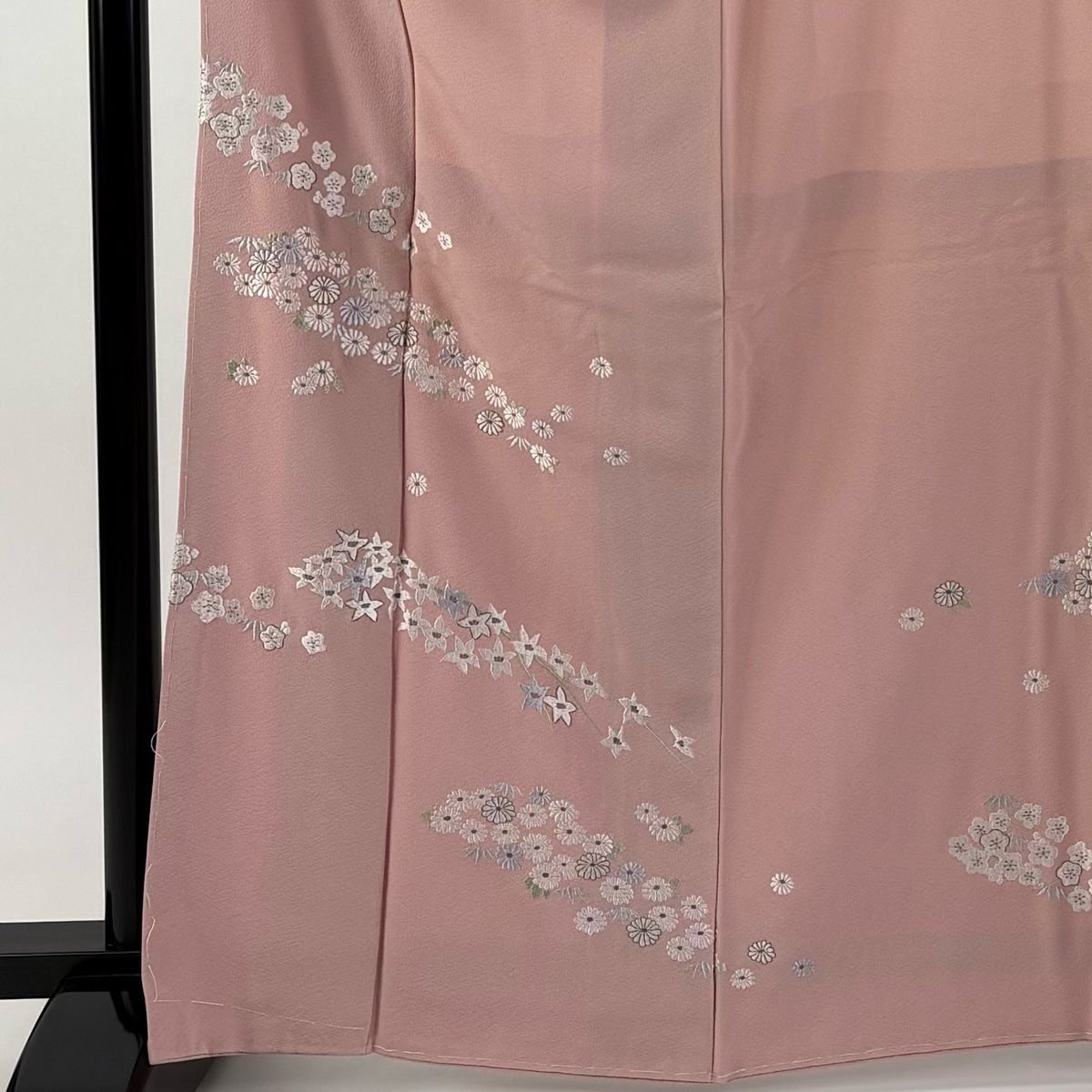 付下げ 身丈164 cm 裄丈66 5 M 袷 袋帯セット 梅 菊 刺繍 銀糸 ピンク 正絹 秀品