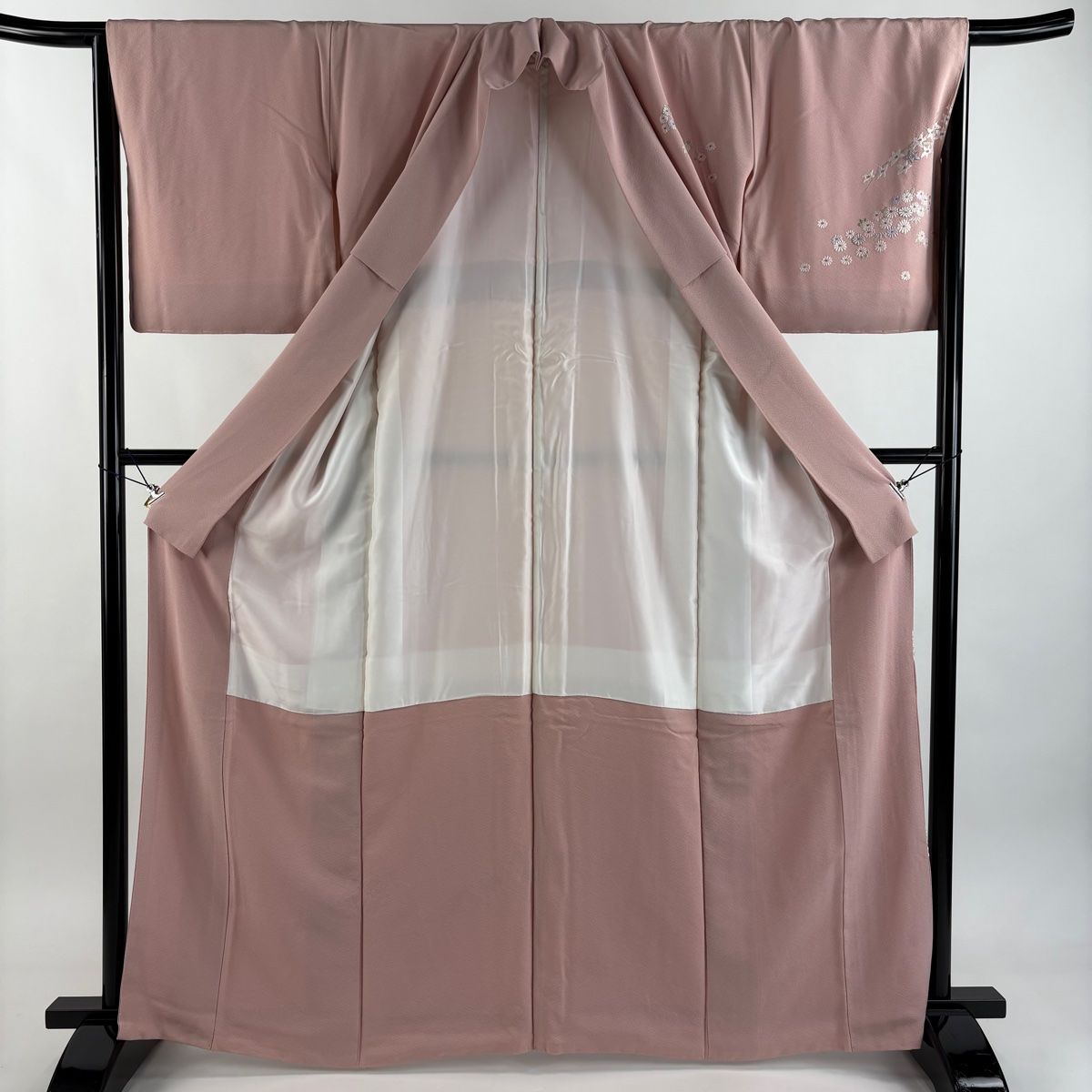 付下げ 身丈164cm 裄丈66.5cm M 袷 袋帯セット 梅 菊 刺繍 銀糸 ピンク