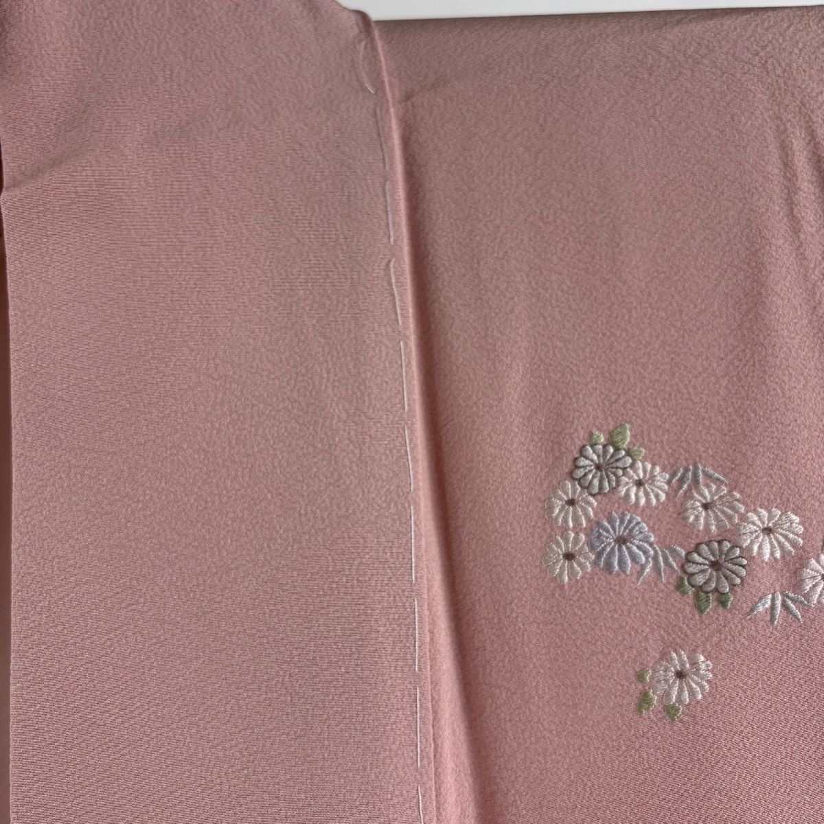 付下げ 身丈164cm 裄丈66.5cm M 袷 袋帯セット 梅 菊 刺繍 銀糸 ピンク