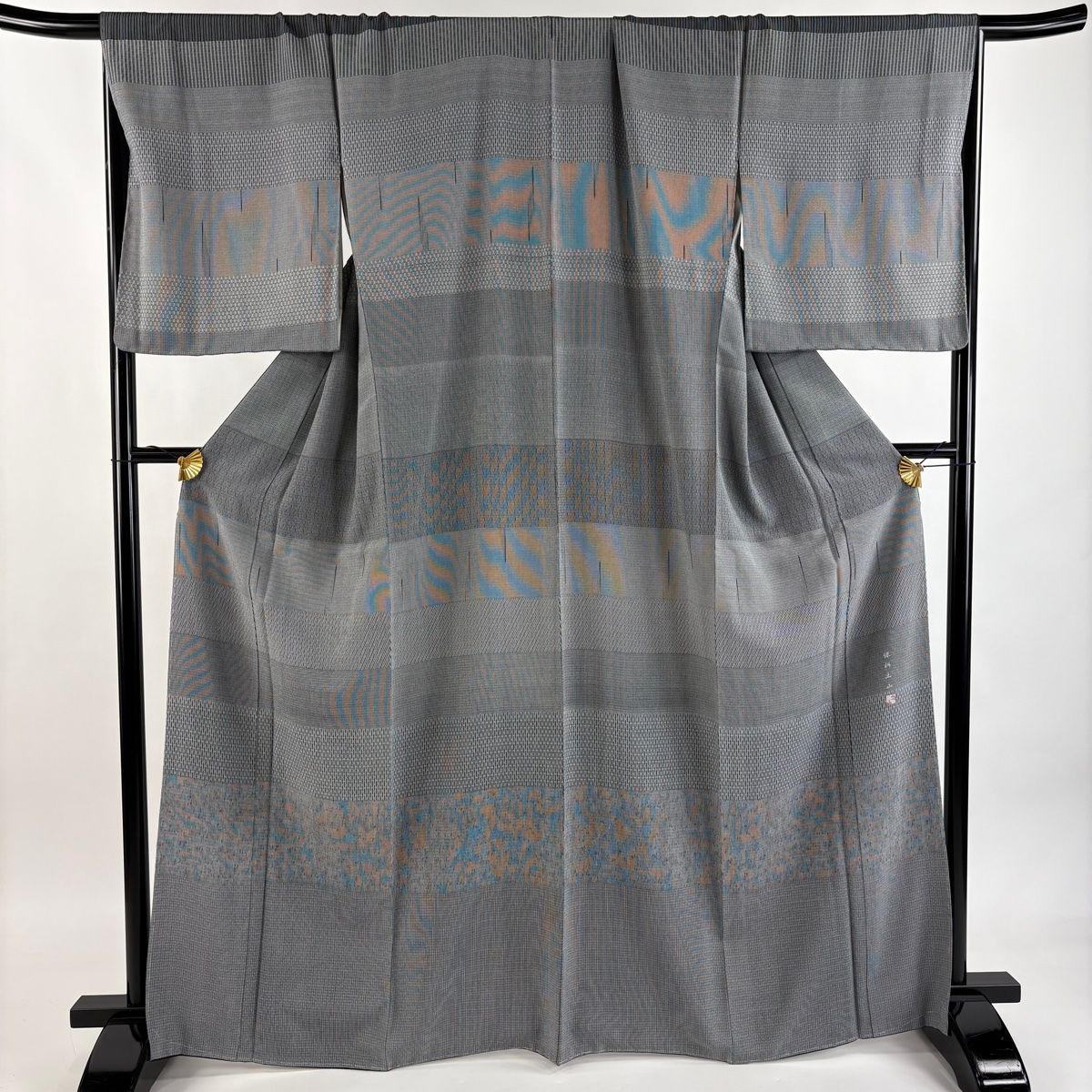 美品 江戸小紋寄せ柄 丈159.5 裄67.5 小紋 江戸小紋 着物 未使用 正絹 袷 小紋師 基之作 落款 寄せ小紋柄